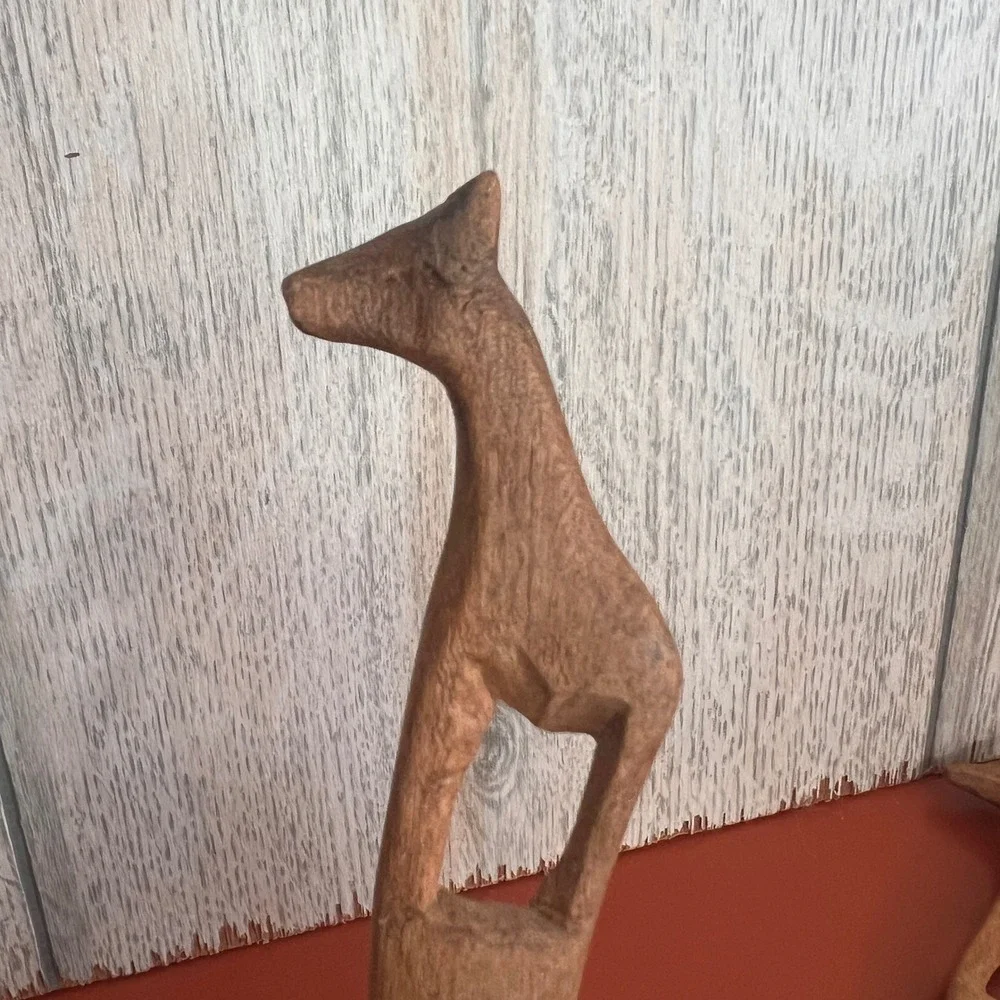 Hand Carved Wooden Giraffe Salad Servers Set 2 Piece Boho African Style Utensils